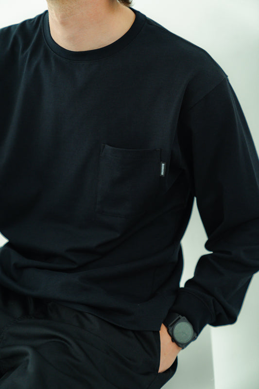 高機能ヘビーウェイトポケットTシャツ【長袖】【BLACK】